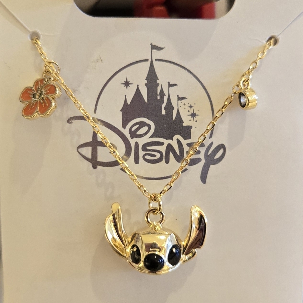 Stitch Gold-Tone Necklace with Hibiscus Flower & Crystal Accents - Picture 11 of 11
